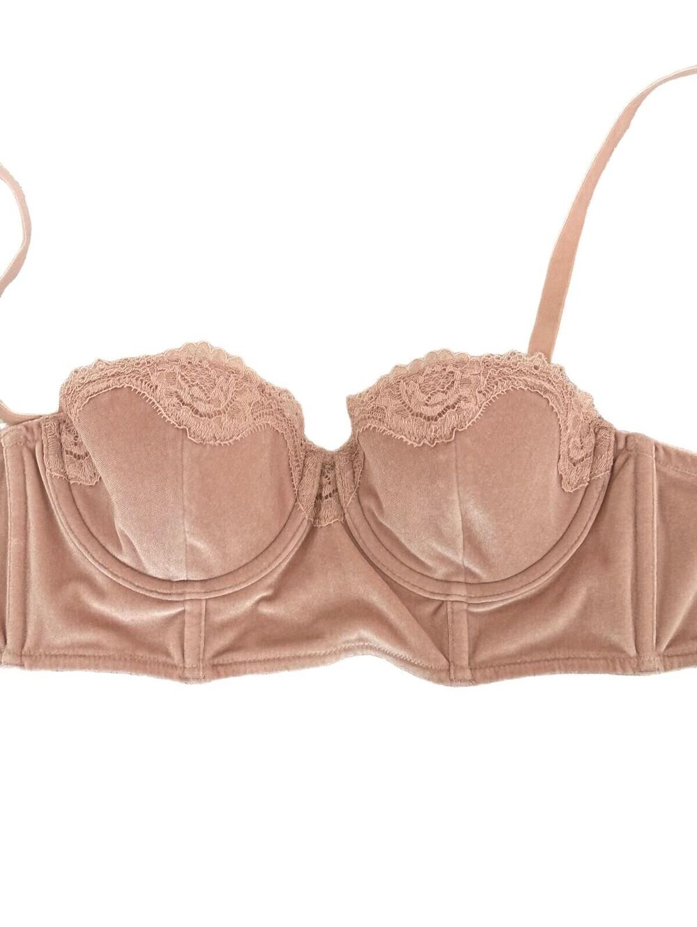 Victoria’s Secret Dream Angels Pwink Velvet Lace Longline Bandeau Bra-34B EUC